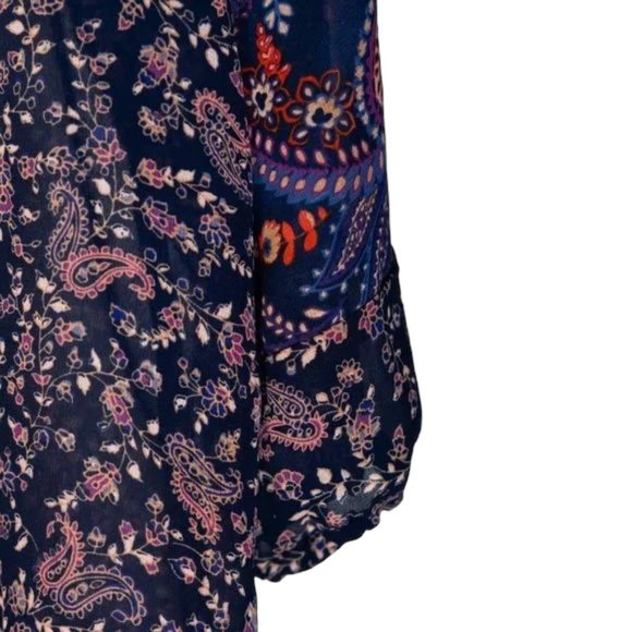 Chaps Ralph Lauren Women's Blouse Paisley V-Neck Puff Sleeve Boho Peasant Top PM - Picture 9 of 9